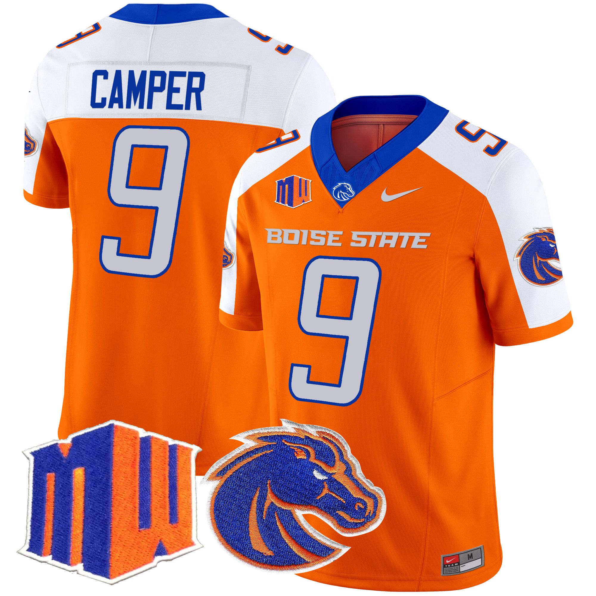 Men Boise State Broncos #9 Camper Orange Nike 2024 Vapor Limited NCAA Jersey